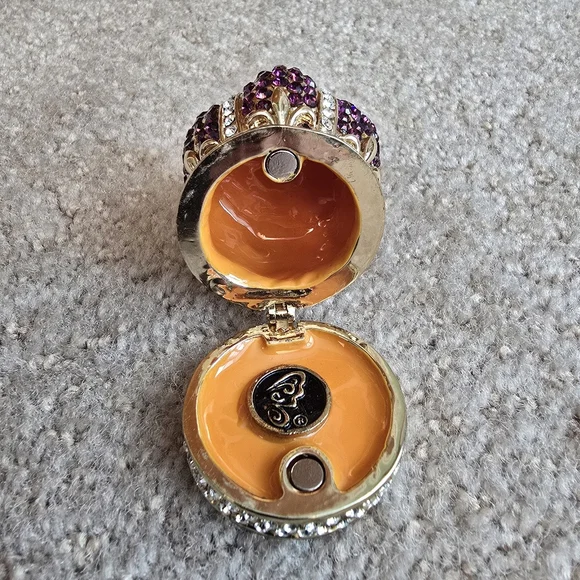 Rhinestone Crown Trinket Box Purple Crystal Gold Tone Jewelry Holder Royal - Picture 13 of 14
